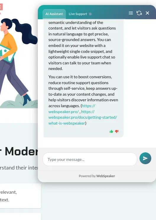 Open chat panel with assistant tabs